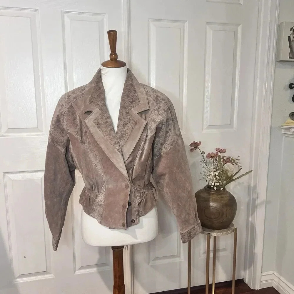 Chia Vintage Womens 80s‎ Leather Suede Jacket Size Large Padded Western Biker